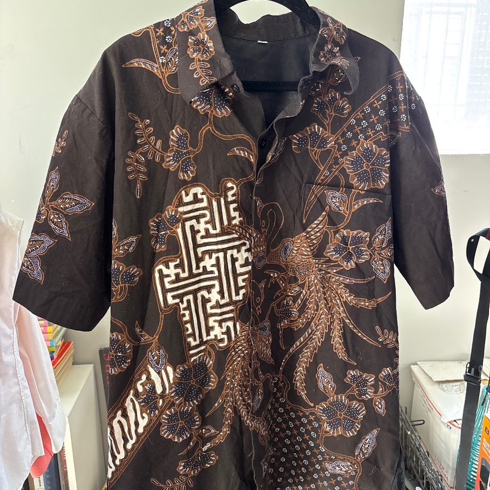 African print style polo button-up
